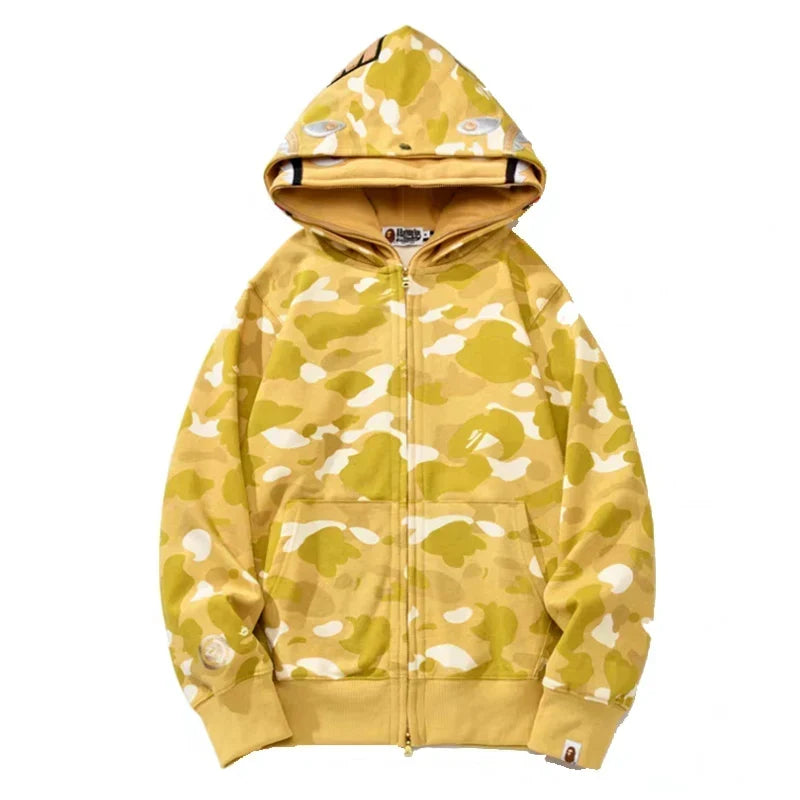 BAPE Style Camo Shark Full-Zip Hoodie - Yellow